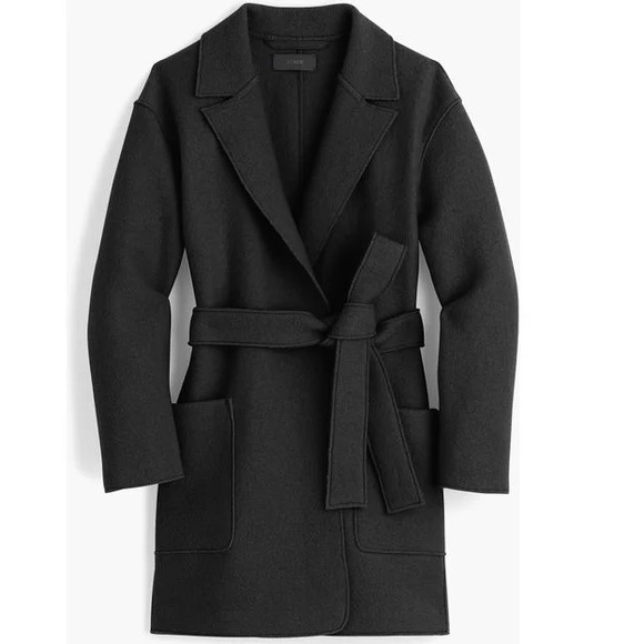 J Crew Boiled Wool Belted Sabrina Wrap Coat Black - Picture 6 of 11